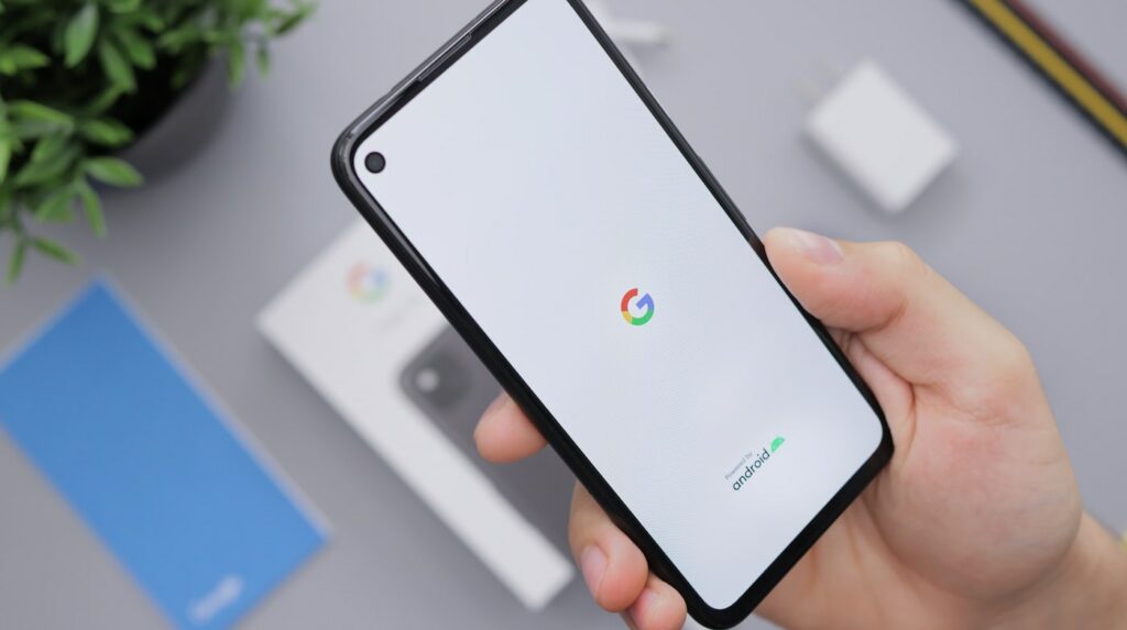 Google Pixel avec le logo Google sur l'écran