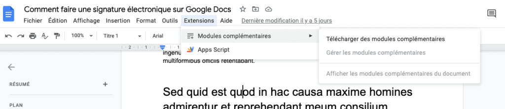 modules complémentaires google docs