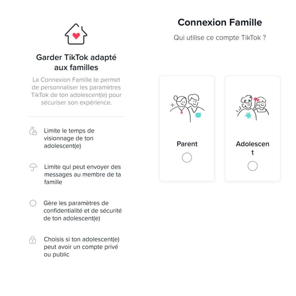 La connexion famille de Tiktok permet d'avoir un contrôle parental et de bloquer Tiktok.