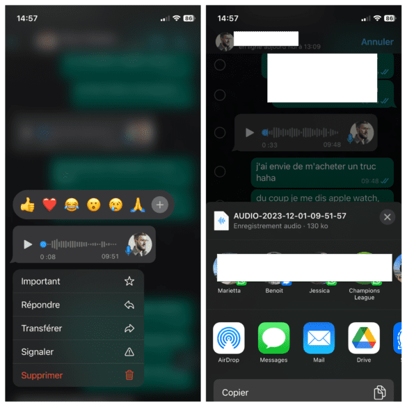 comment sauvegarder un message vocal de whatsapp